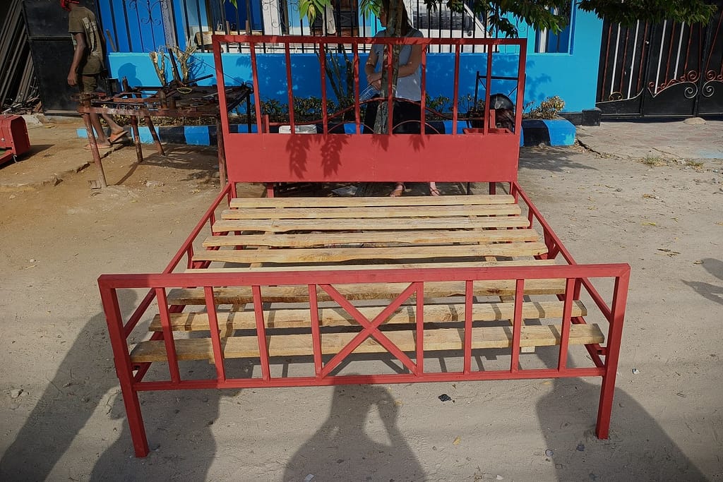 Our bed frame in the workshop -before being painted